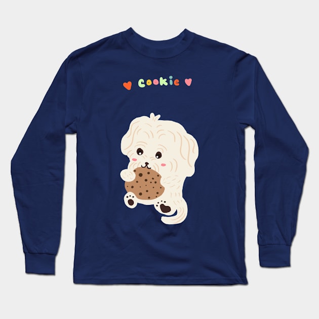 Dog Eating Cookie Long Sleeve T-Shirt by PatternbyNOK